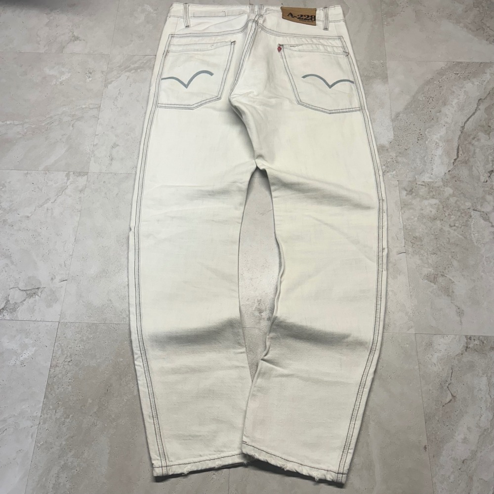 Erre Jota Jeans Off White Mens 32x28 Y2K Euro Slim Distressed Contrast Stitch